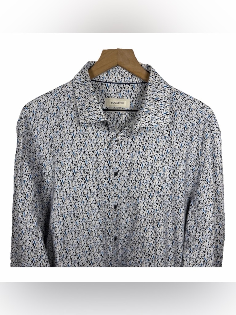 Bugatchi Uomo Button Up Shirt Size XL Cocktail AOP Print 8 Way Stretch White